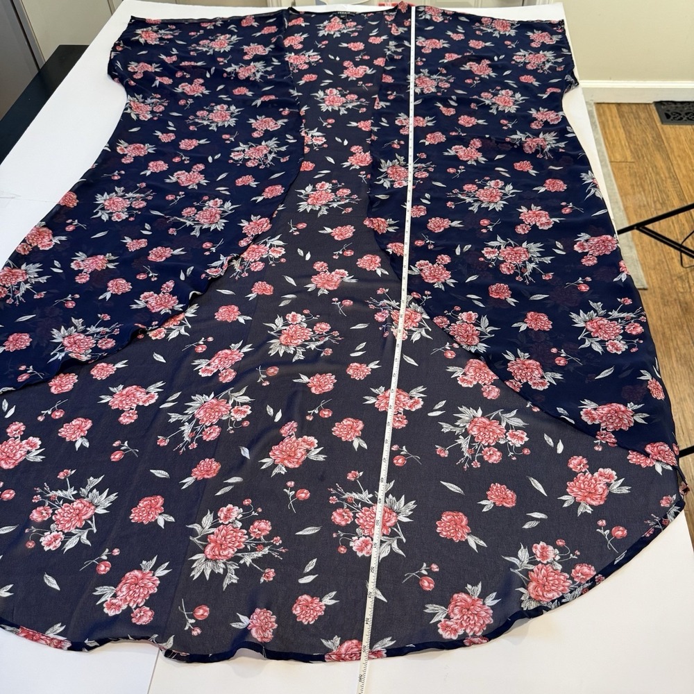 Torrid Blue Pink Floral Sheer Chiffon Duster Open Kimono Boho Layers Size 3X 4X‎ - Picture 9 of 10